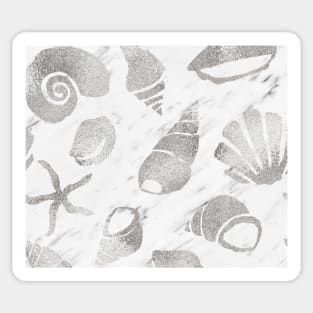 Silver South Pacific sea shells - white marble Sticker